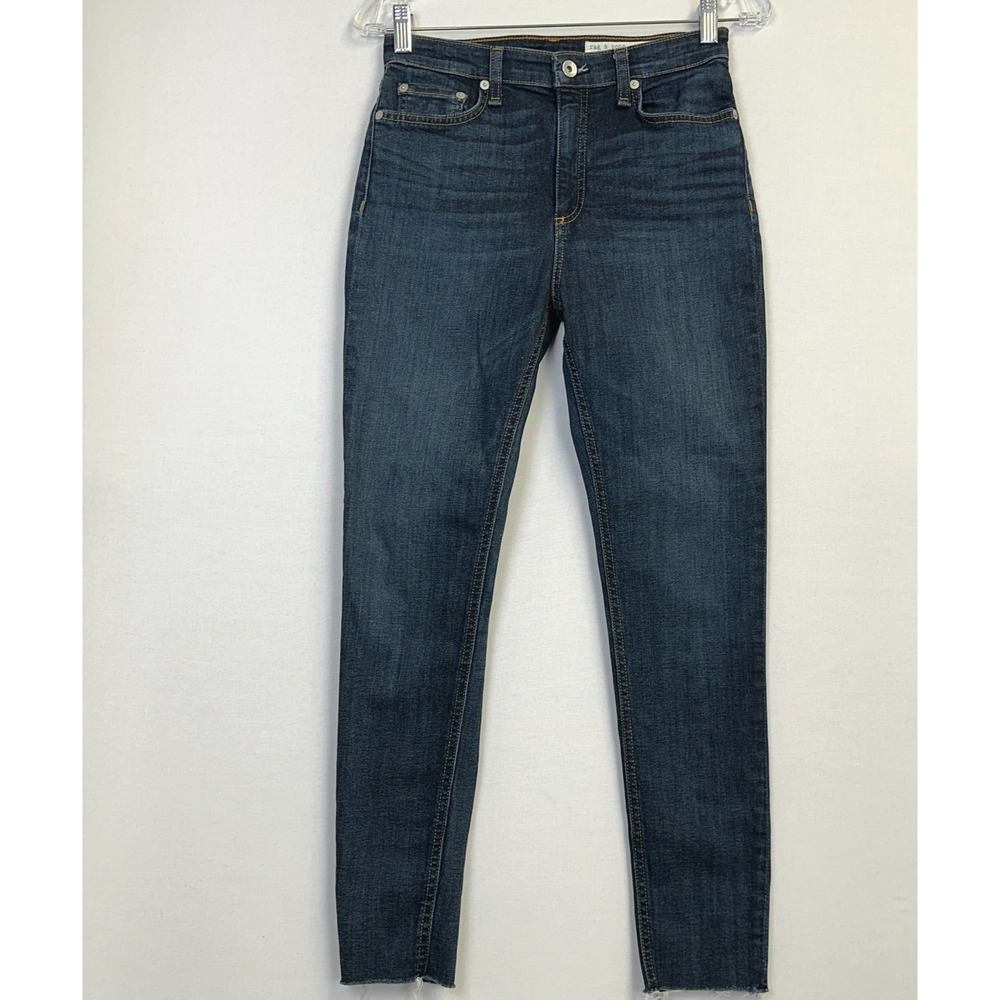 Rag & Bone Nina High-Rise Ankle Skinny Jeans Kayt Raw Hem Blue Womens 27